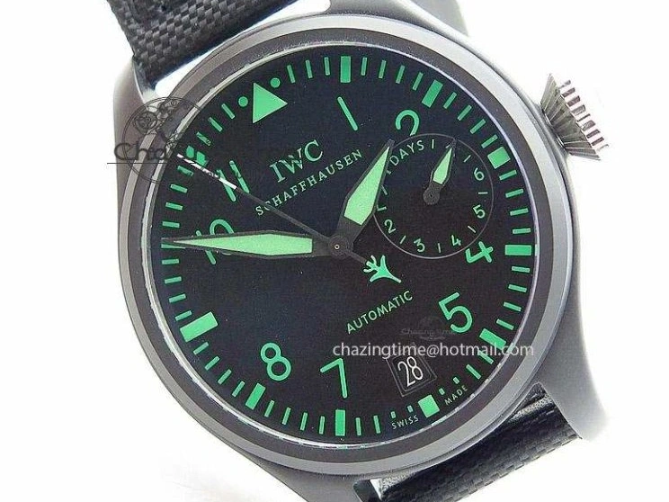 MIROTIME 0510 Durable Big Pilot 5019 Ceramic Case Black Dial Green Markers Asian 23J 7396